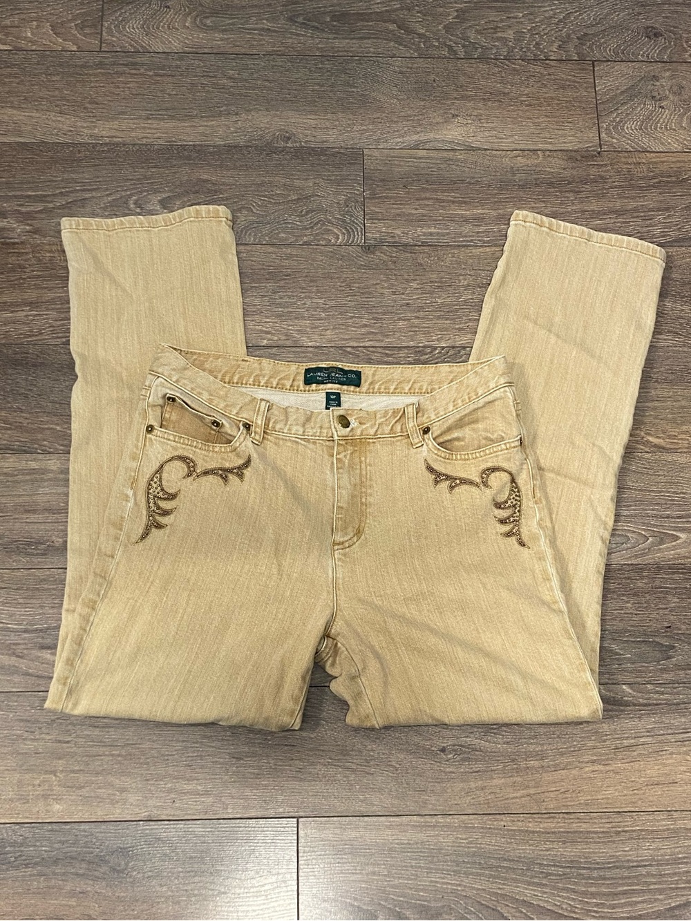 Ralph Lauren Beige Straight-Leg Jeans with Front Embroidery